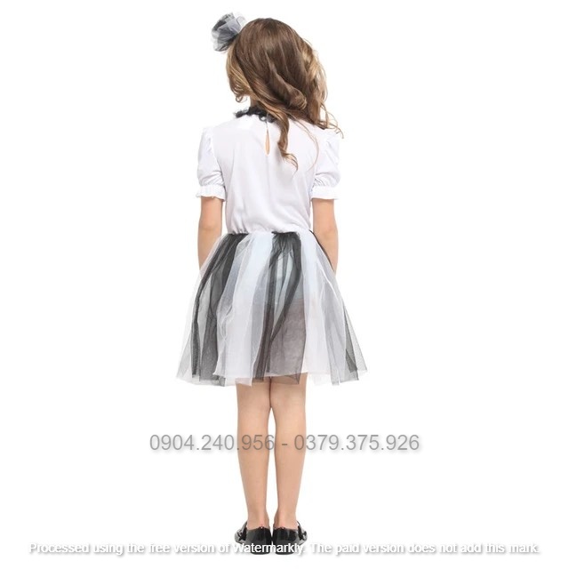 Bộ váy, đầm có nơ kẹp tóc hóa trang Halloween Ghost Girl cho bé gái