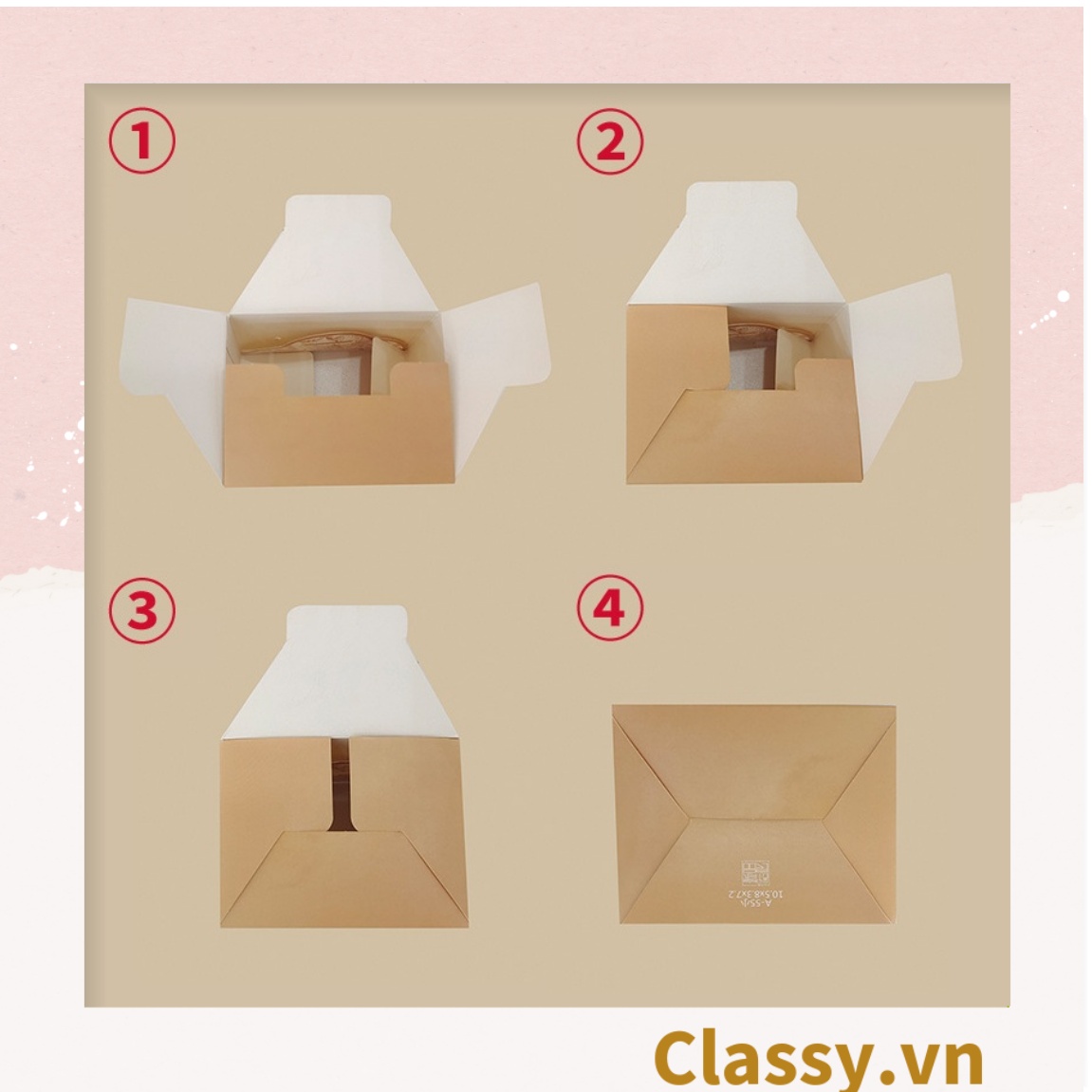 Q794 Hộp giấy tự gấp đựng quà tặng hình hộp vuông kèm ruy băng và quai xách nhựa cứng hoặc dù