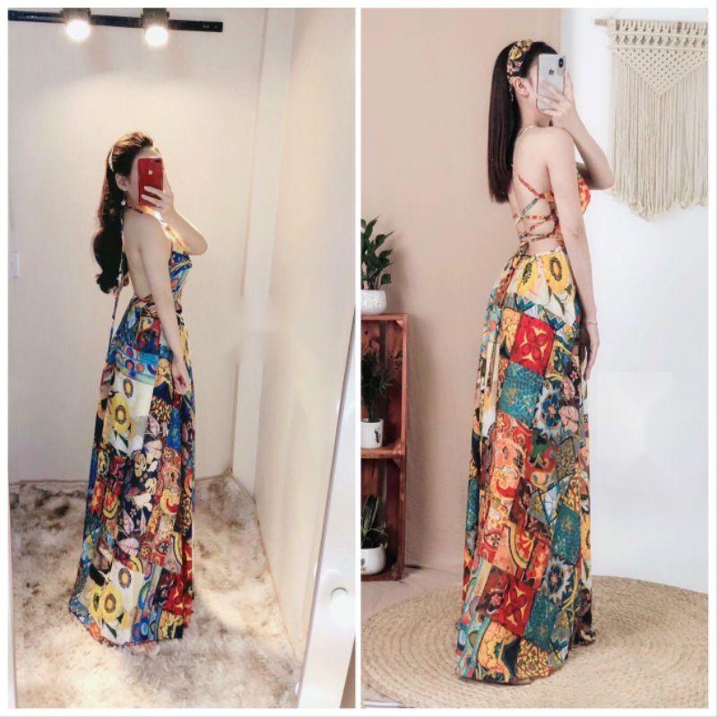 Váy maxi hở lưng, đầm maxi hở lưng đan dây