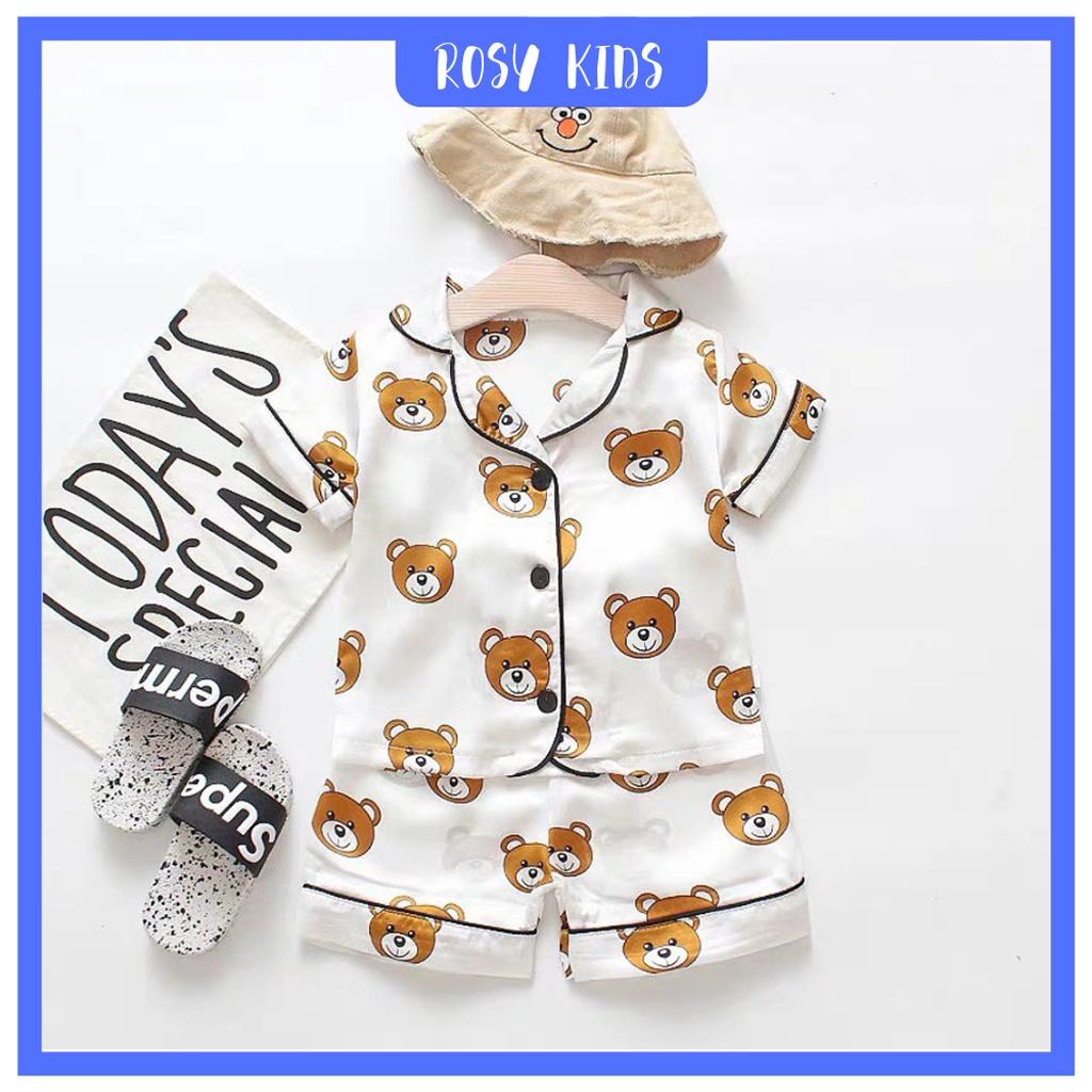 Bộ Ngủ Cộc Tay Cho Bé, Bộ Pijama Cộc Tay Cho Bé In Hình Gấu Cực Đẹp Từ 7 - 27kg - ROSY KIDS