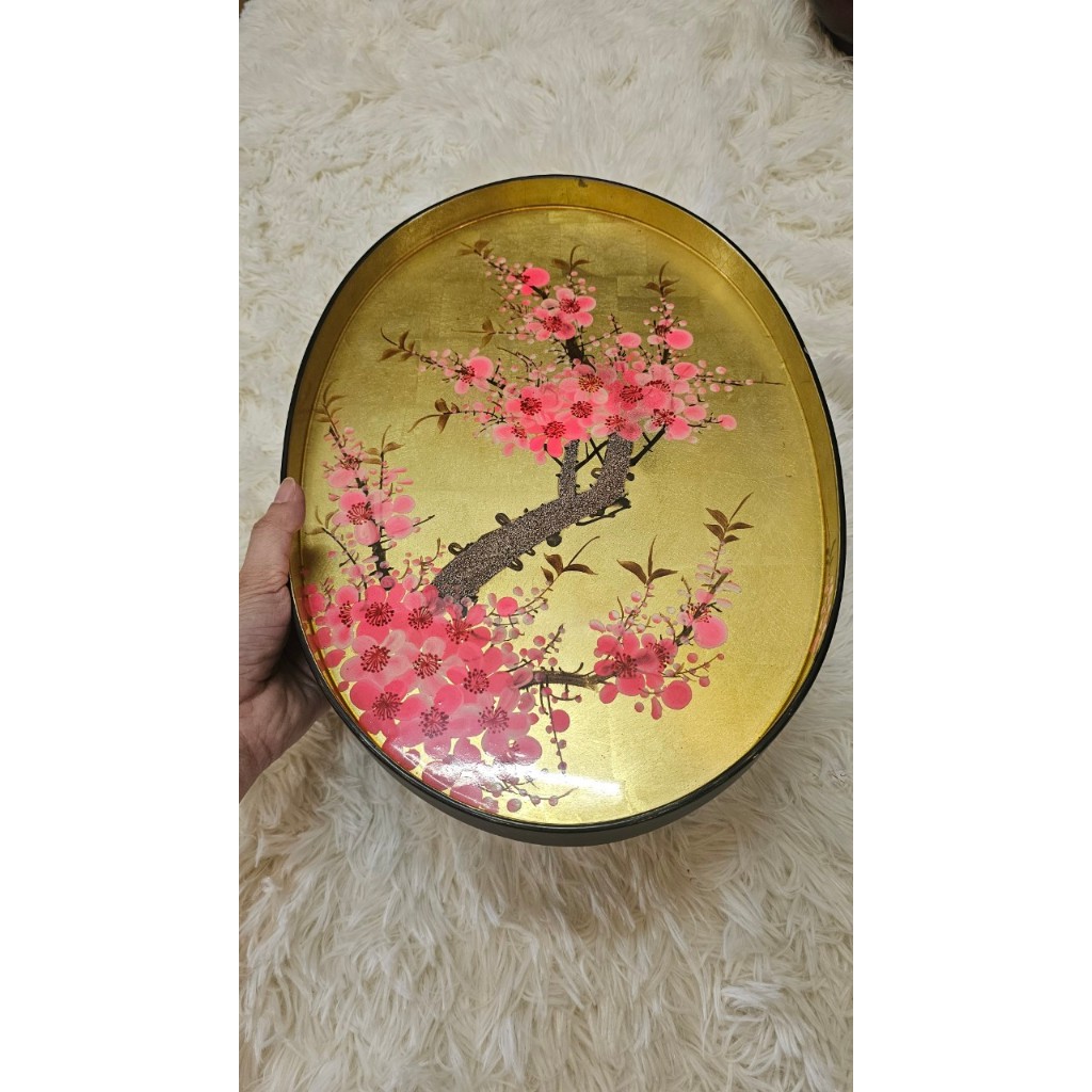 Khay gỗ sơn mài cao cấp Thanh Bình Lê dát vàng 35.5x23x3 cm đẹp mắt, sang trọng, quà tặng ý nghĩa