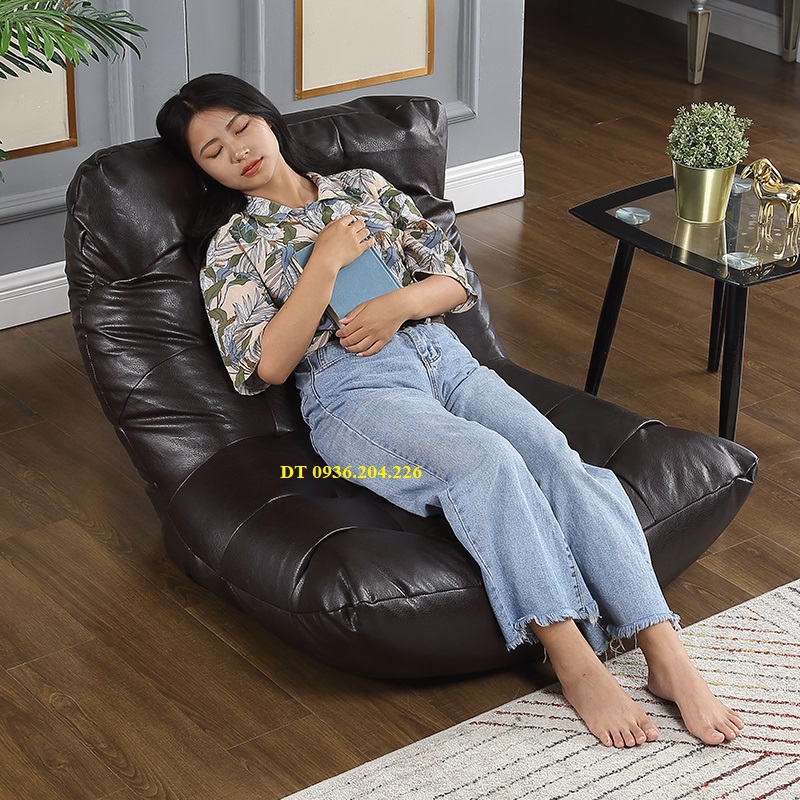 Sofa lười hạt xốp bọc da cao cấp, ghế sofa Bắc Âu thiết kế đơn giản phong cách cổ điển tự động ngả lưng gấp gọn