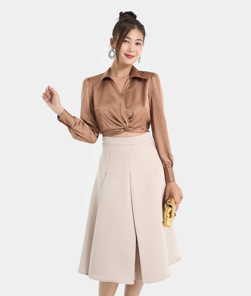 Áo Sơmi Nữ Thời Trang HNOSS Xoắn Eo Buộc Nơ Lưng HNAKI068