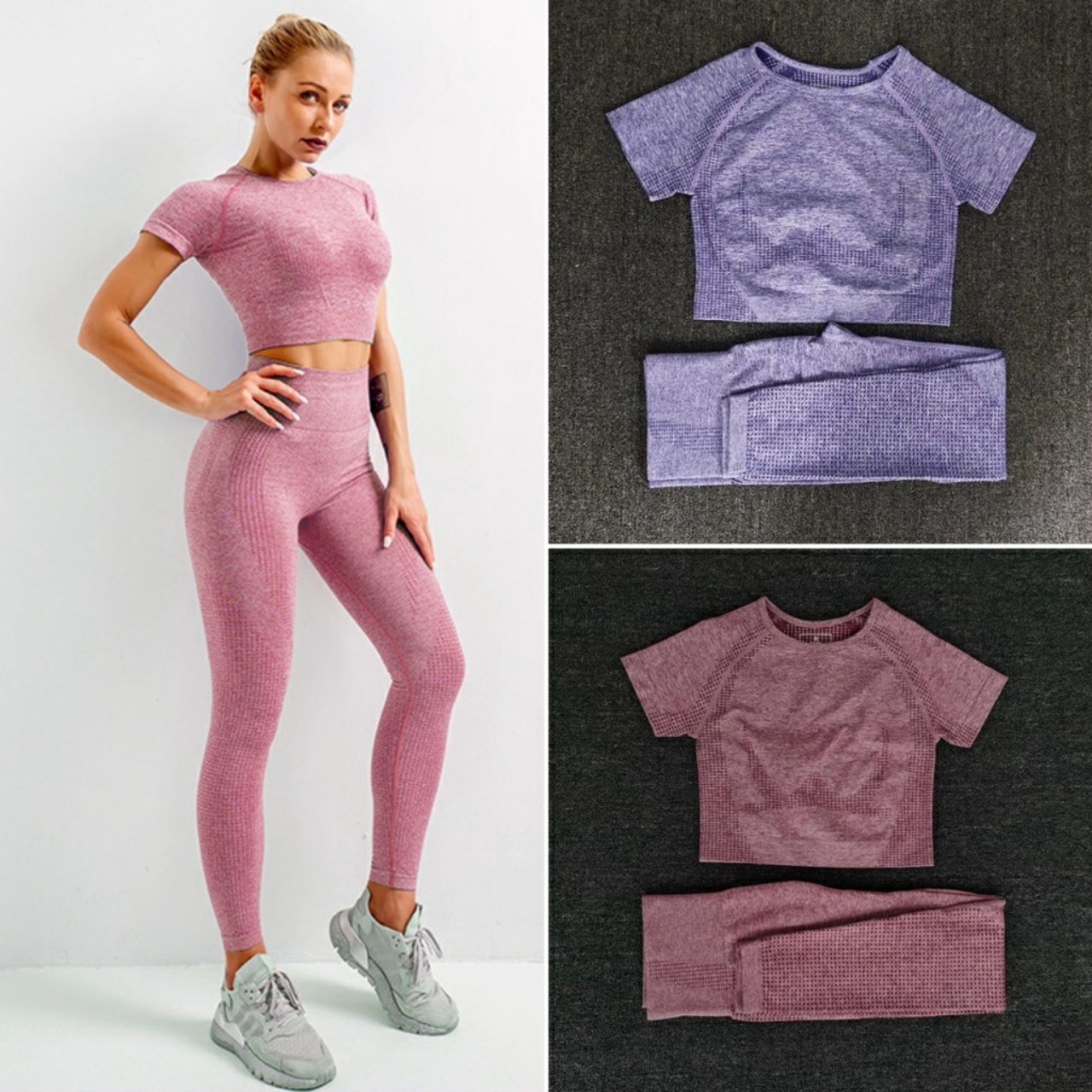 Bộ quần áo tập gym YOGA nữ chất dệt kim co giãn 4 chiều thoáng mát nâng mông đồ - Mẫu mới nhất 2023