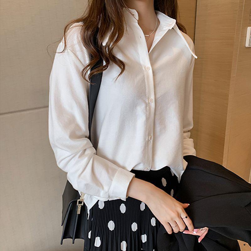 Áo sơ mi nữ tay dài màu trơn phong cách vintage