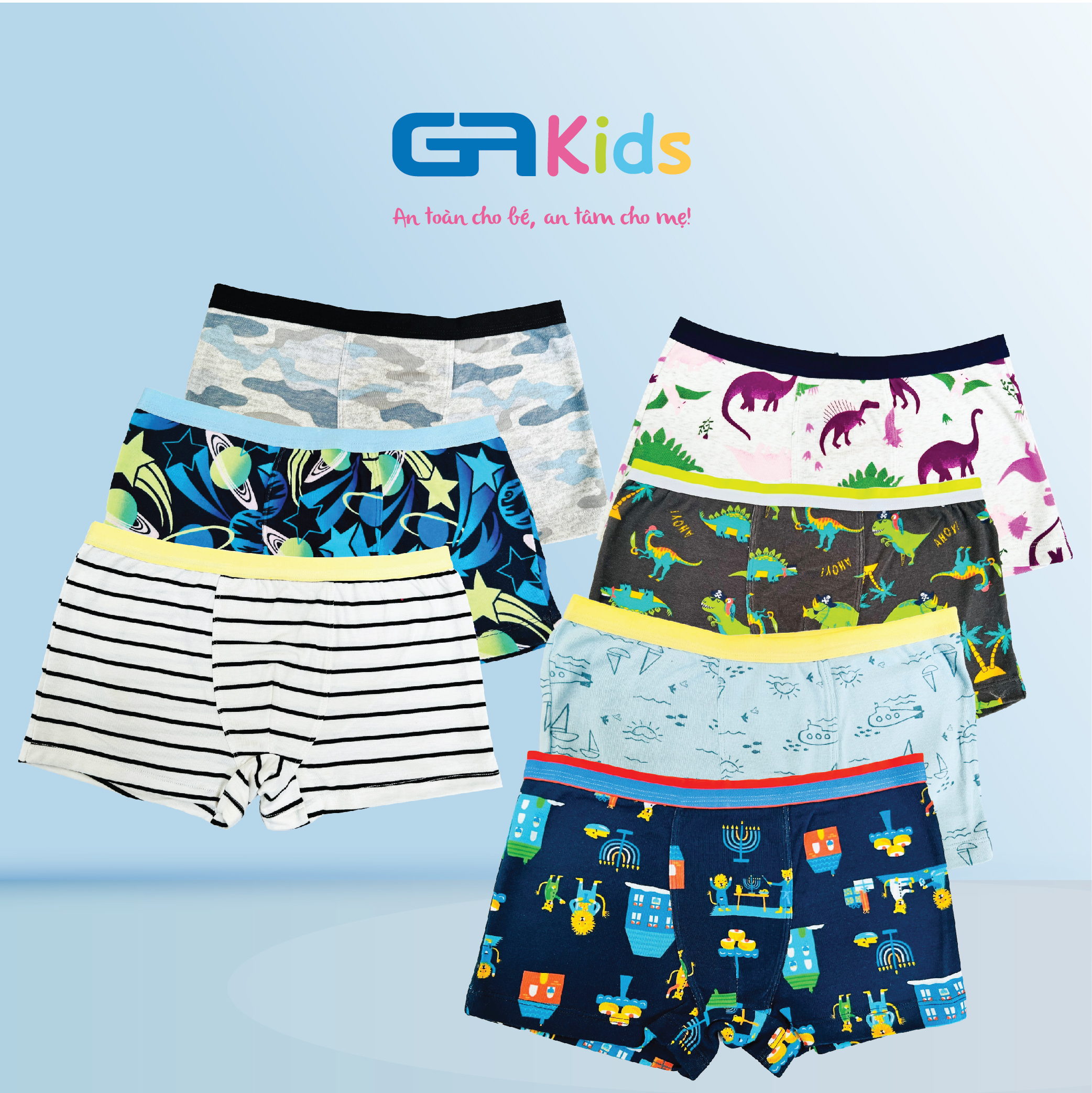 Set 7 Quần Lót Boxer Bé Trai GAKIDS - Cotton Cao Cấp, Thấm Hút Tốt, Thoải Mái Cho Bé Trai Năng Động Cả Ngày