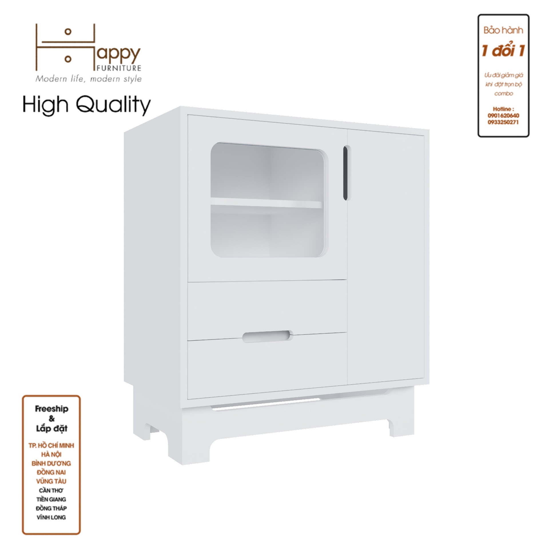 [Happy Home Furniture] MOLLY, Tủ lưu trữ cửa kính 2 cánh mở - 2 ngăn kéo, 72cm x 40cm x 82cm ( DxRxC), TCM_110