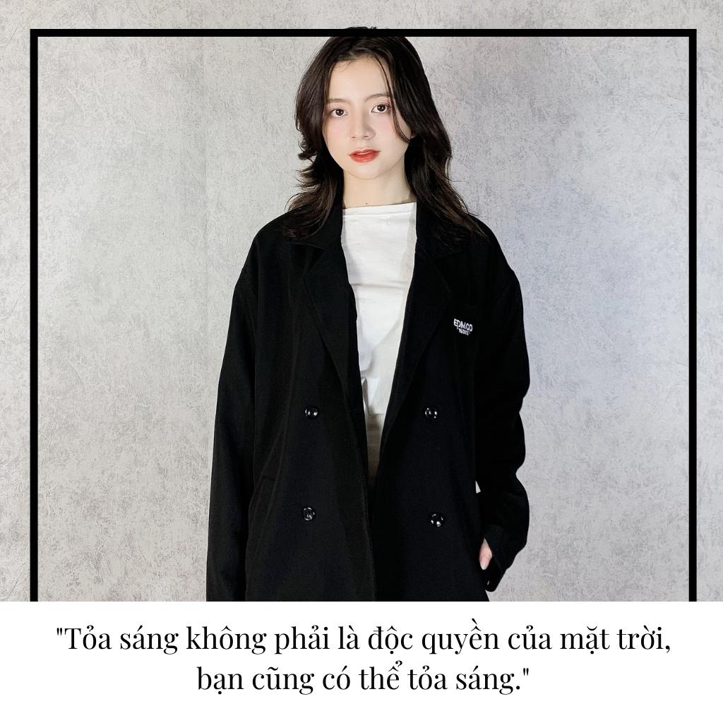 Áo khoác blazer công sở EMIX (màu đen), dáng dài, cổ vest, dài tay, form rộng, freesize, vải 1 lớp KHÔNG LỘ A5574