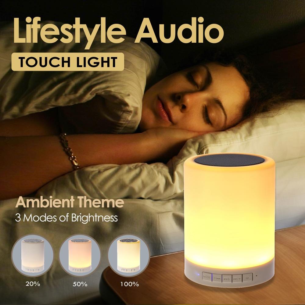 Đèn Ngủ Nhiều Màu Sắc Kèm Loa Bluetooth Không Dây Di Động Thông Minh Điều Khiển Bằng Cảm Ứng Màu Sắc Đèn LED Để Bàn Để Bàn Hỗ Trợ Thẻ TF AUX Color: Has LED Time Display