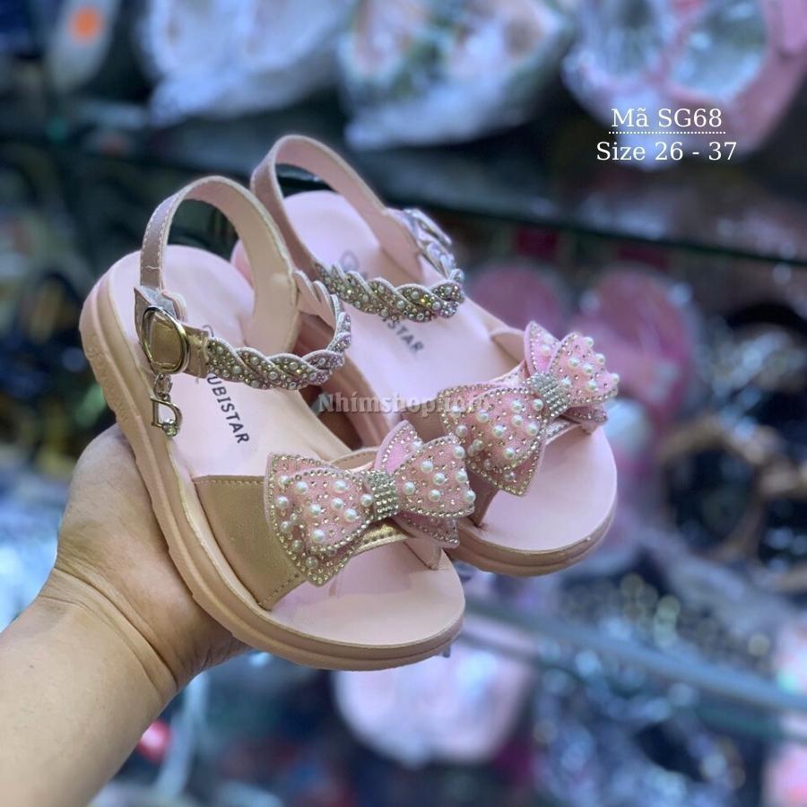 Dép quai hậu bé gái size đại da mềm cao cấp giày sandal gắn nơ công chúa thời trang cho trẻ em học sinh đi học SG68
