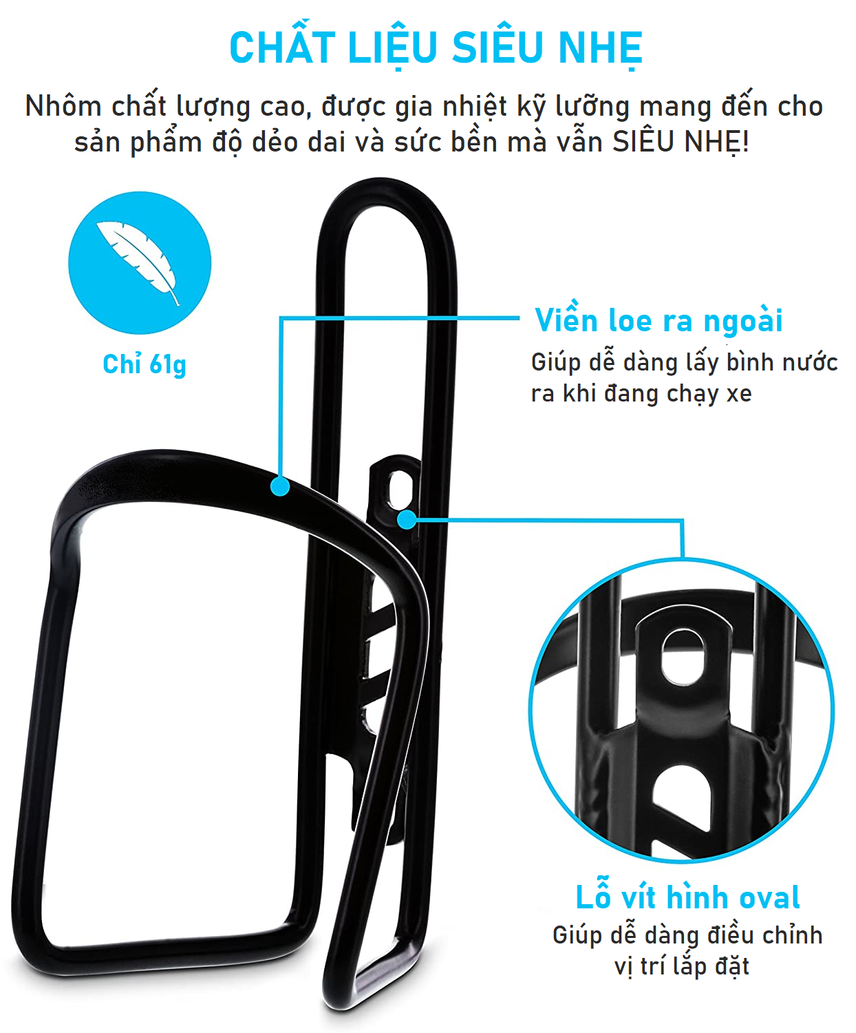 Giá đỡ bình nước dành Hatsu GDR cho xe đạp thể thao - nhôm siêu nhẹ - dễ dàng điều chỉnh độ rộng - lắp đặt đơn giản