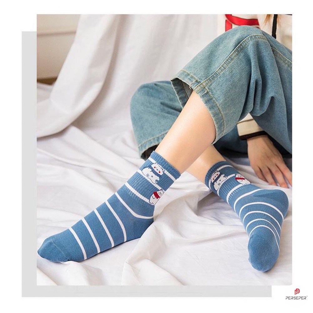 Combo 6 tất vớ nữ cổ cao xanh dương
