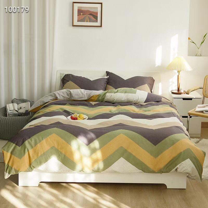 Bộ Chăn Ga Cotton Living 100%cotton Hàng Nhập Khẩu Cao Cấp 4 Món Kẻ Hiện Đại