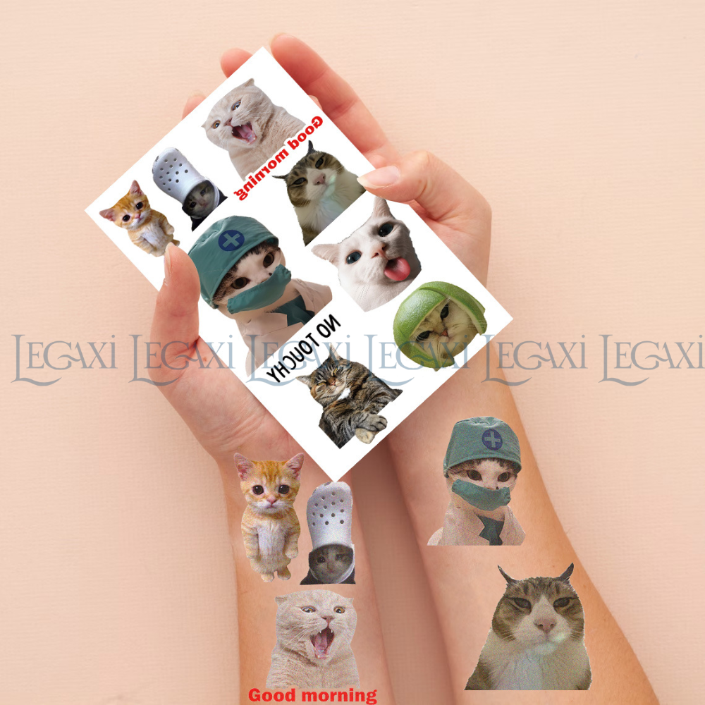 Set 10 Tờ Hình Xăn Dán Mèo Ngộ Nghĩnh Tattoo Sticker Mèo Meme Vô Tri Dễ Thương Hài Hước Cute Cho Bé