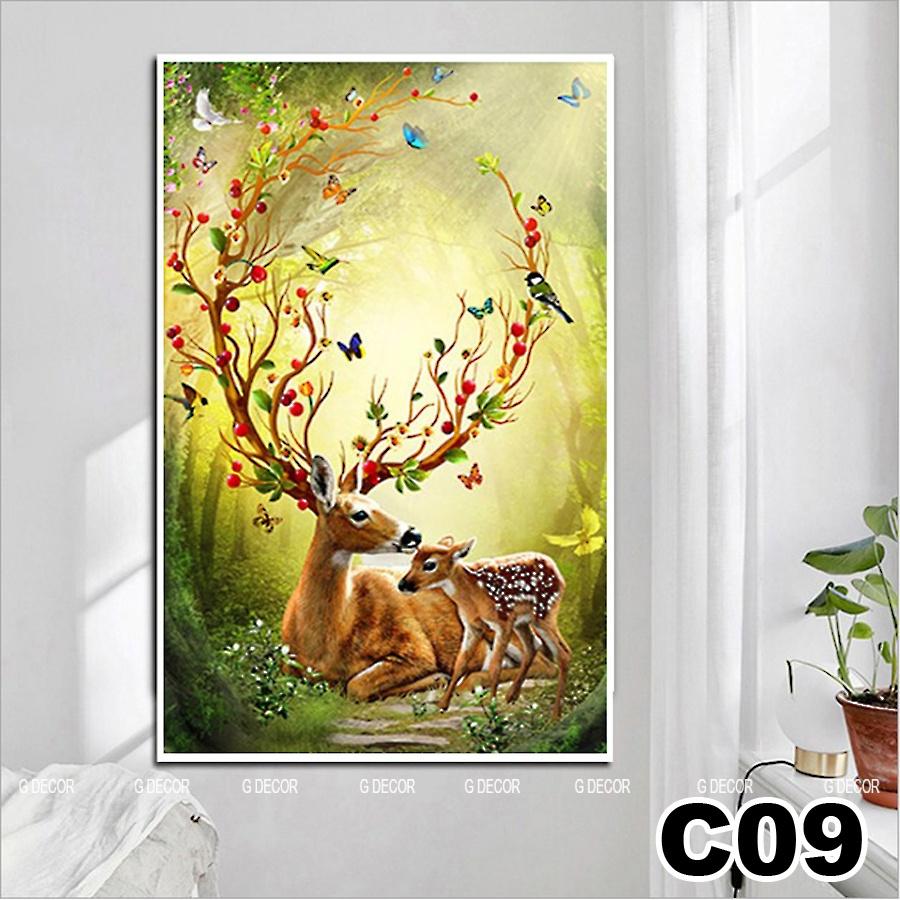 Tranh treo tường canvas 1 bức phong cách hiện đại Bắc Âu 03, tranh hươu tài lộc trang trí phòng khách, phòng ngủ, spa