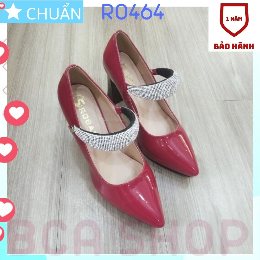 Giày cao gót nữ 8p RO464 ROSATA tại BCASHOP quai ngang gắn nhiều hạt kim cương nhỏ lấp lánh - màu đỏ