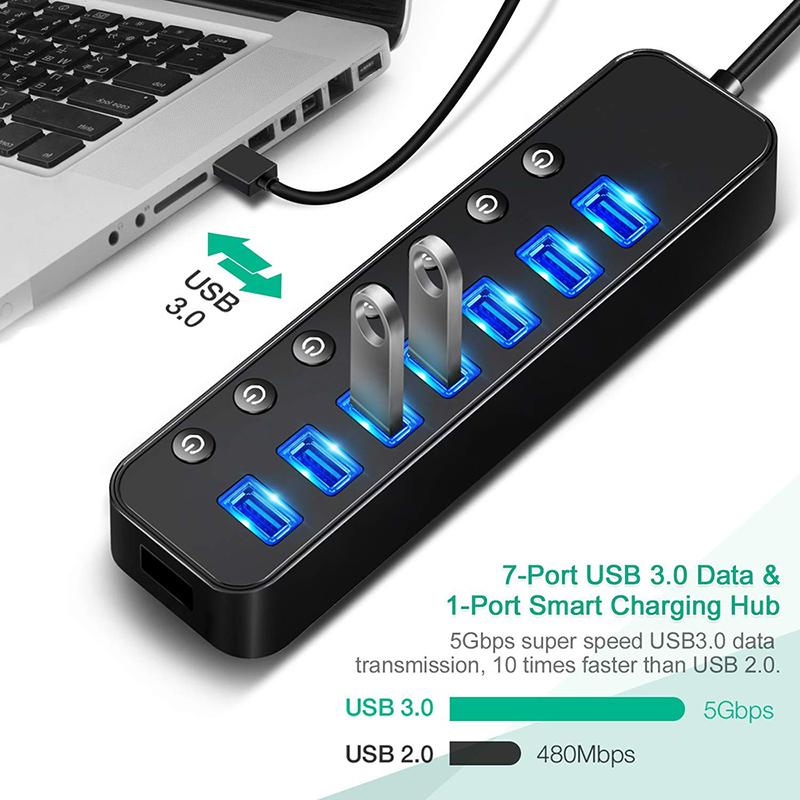 HUB USB 3.0 Đa 4 7 Bộ Chia Cổng Sạc Cho Ipad Mac Book Air Pro PC Máy Tính Xách Tay Phụ Kiện Với 5V 2A Bộ Chuyển Đổi Nguồn Điện