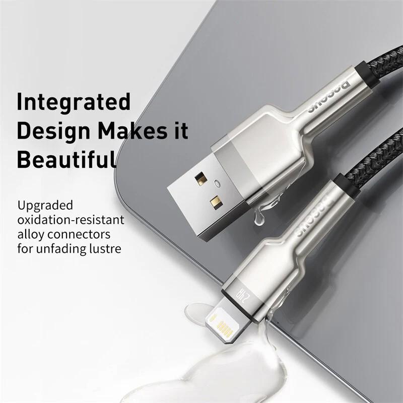 Cáp sạc nhanh, siêu bền Baseus Cafule Metal Series USB sang Lightning 2.4A LV904 - hàng chính hãng.