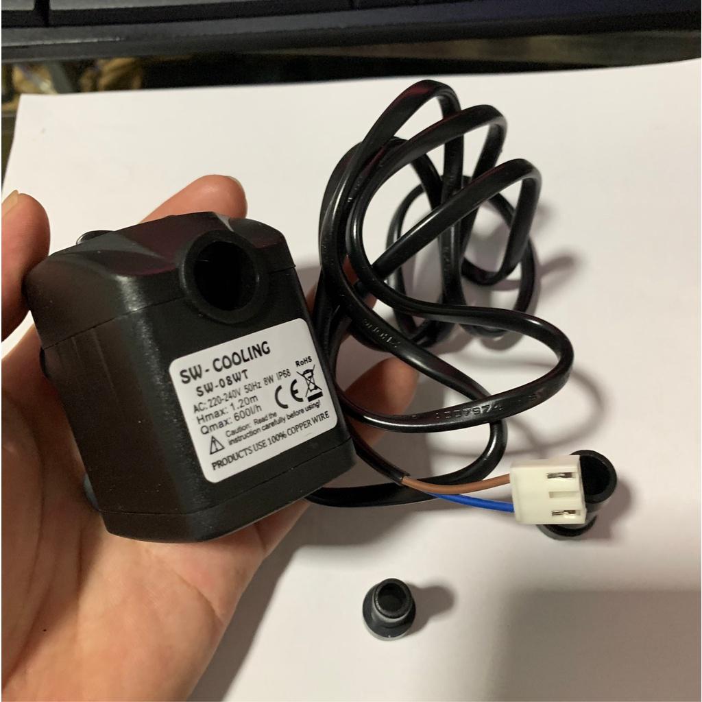 Máy bơm chìm mini 8W - 220V dùng bơm quạt điều hòa hơi nước, trang trí tiểu cảnh, thác nước, hòn non bộ, thủy sinh