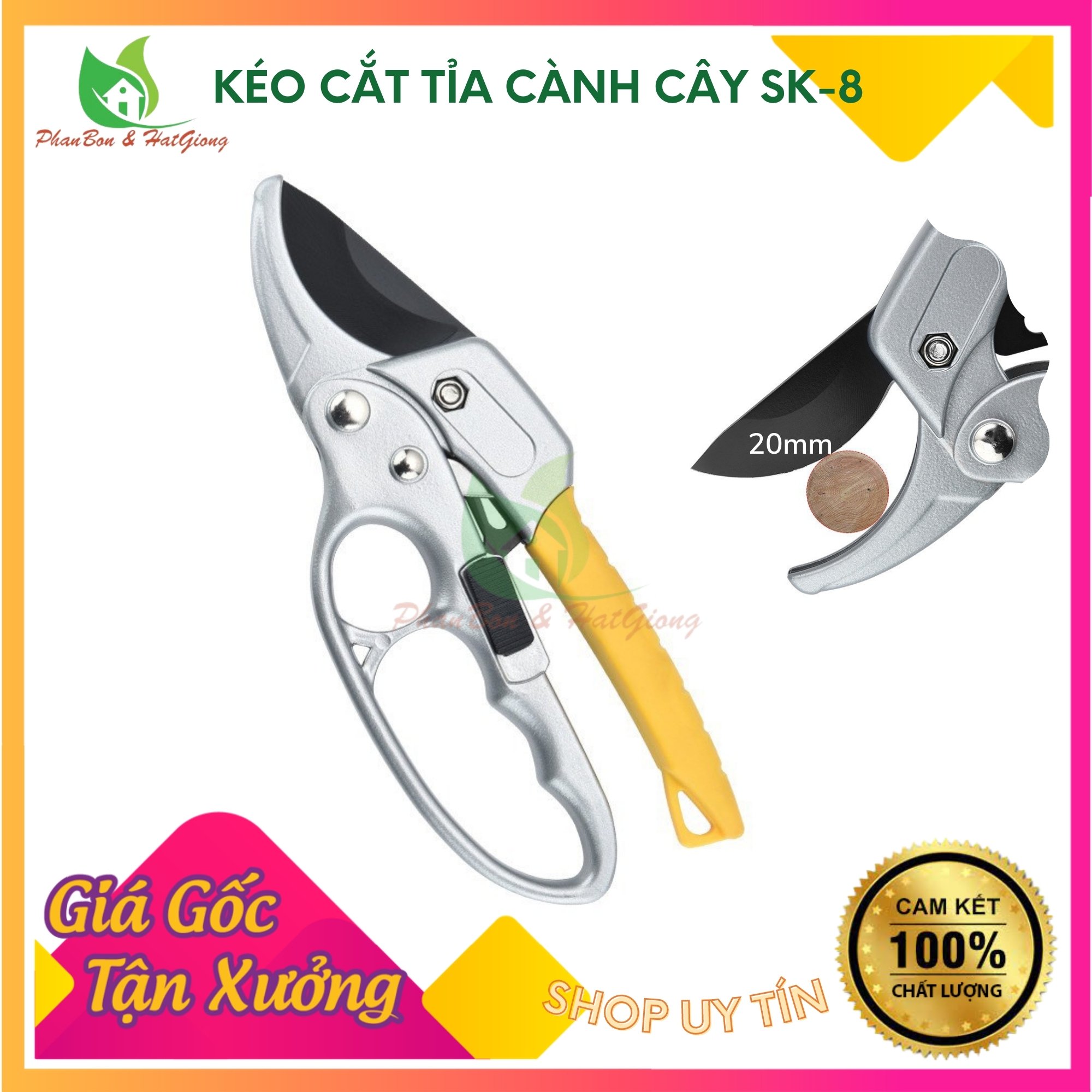 Kéo Cắt Tỉa Cành Cây, Kìm Tỉa Cây Cao Cấp HSS, Kéo Cộng Lực Cắt Cành SK-8 Nhập Khẩu, Kéo Cắt Tỉa Bonsai Cao Cấp - Shop Phân Bón và Hạt Giống