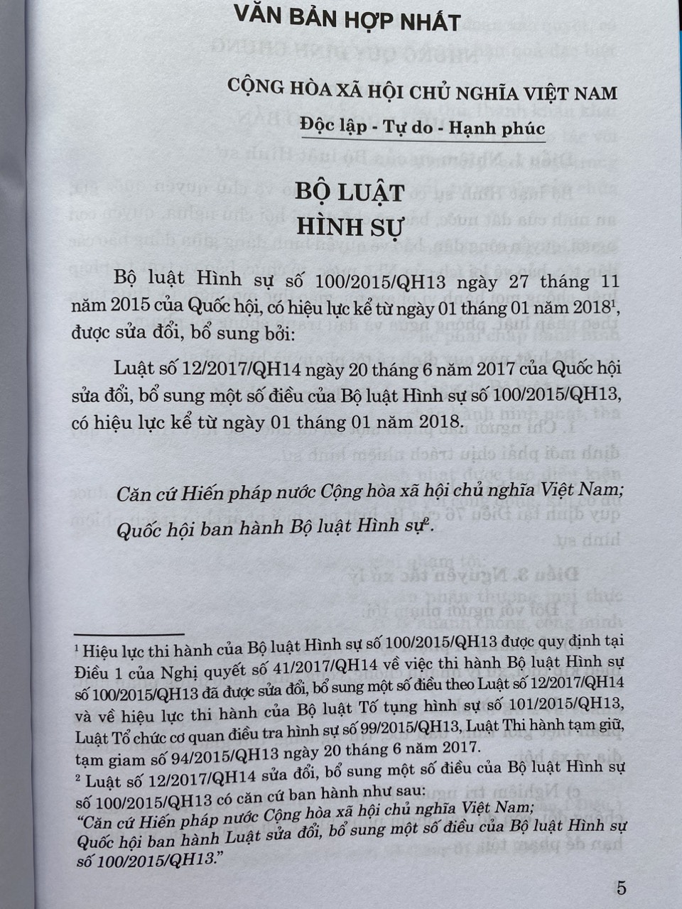 Bộ luật Hình sự Năm 2015( Được sửa đổi, bổ sung năm 2017)