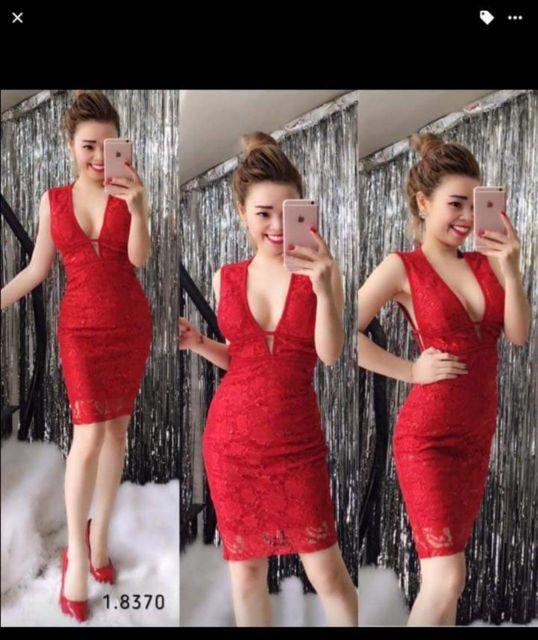 Đầm body ren đan dây eo