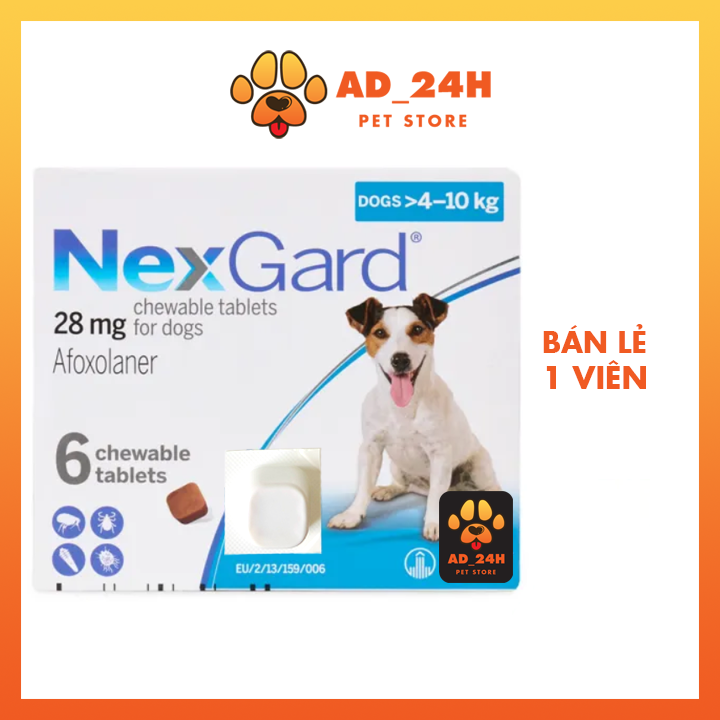 Viên Nhai Nexgard Trị Ve Rận, Bọ Chét Cho Chó 1 Viên - 4 - 10 Kgs