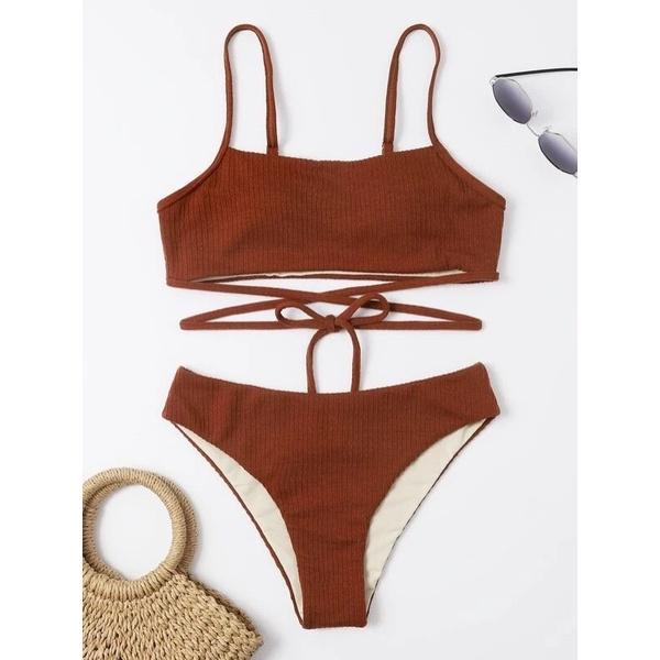 Đồ bơi nữ, bikini sexy 1 mảnh liền thân tôn dáng 2 dây buộc eo Ne