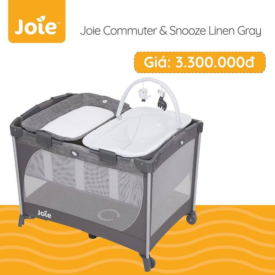 Giường cũi cao cấp Joie Commuter Change &amp; Snooze Linen Gray