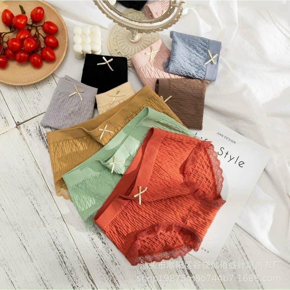 Quần Lót Nữ Cotton Dệt Kim 100% Kháng Khuẩn Thoáng Mát Đính Nơ Xinh Tôn Vòng 3 Gợi Cảm