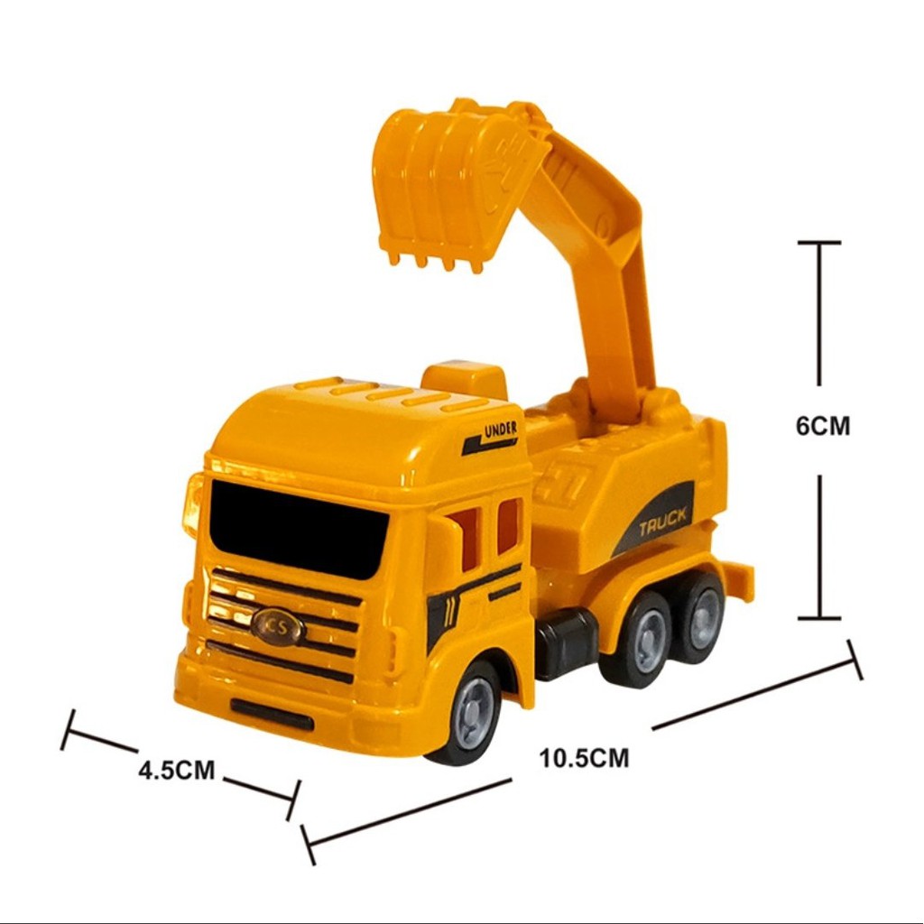 Bộ 6 Chiếc Xe Công Trình_ Bánh Đà _ Màu Vàng Cho Bé