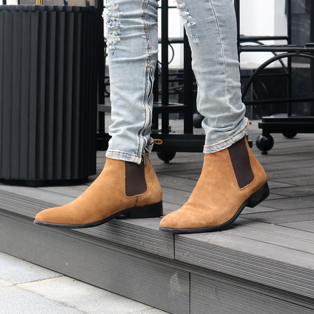 Giày Chelsea boots nam da lộn nâu, da bò cao cấp nhập khẩu handmade August shoes AG1V