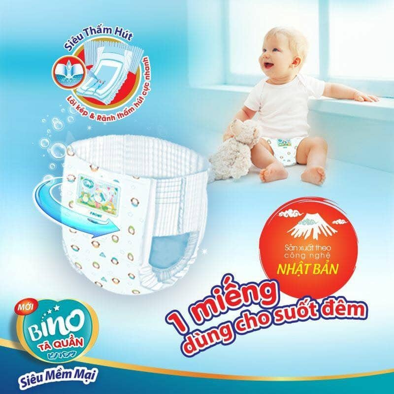 Tã quần bino kháng khuẩn chóng hăm siêu mền mại M60+8 / L54+8 / XL48+8 / XXL44+8