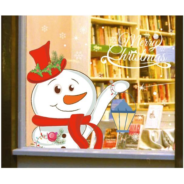 Decal trang trí tường Noel - Người Tuyết cầm đèn đáng yêu