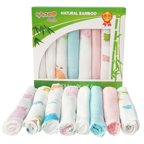 Khăn sữa sợi tre KACHOOBABY, hộp 8 cái