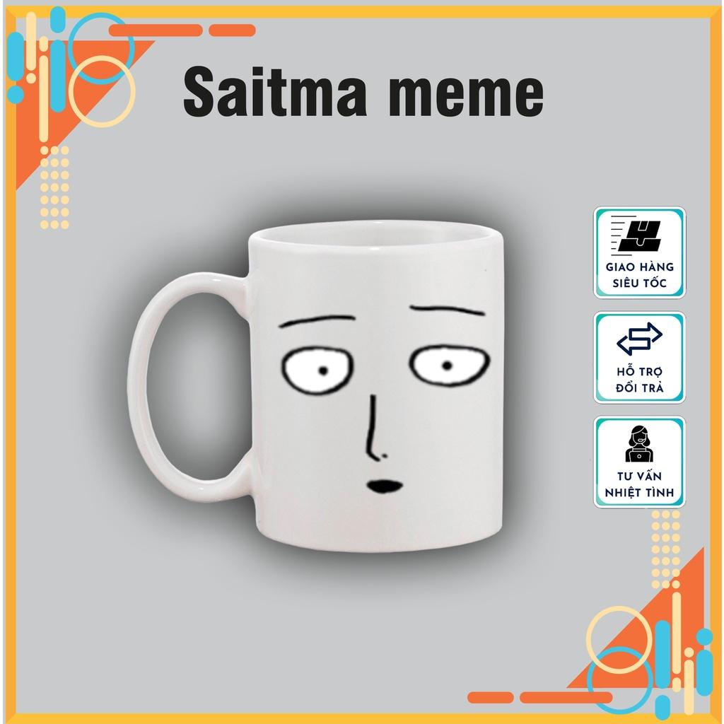 Cốc sứ in hình Saitama meme, cốc sứ One-Punch Man tráng men dùng làm quà tặng, uống nước hàng ngày