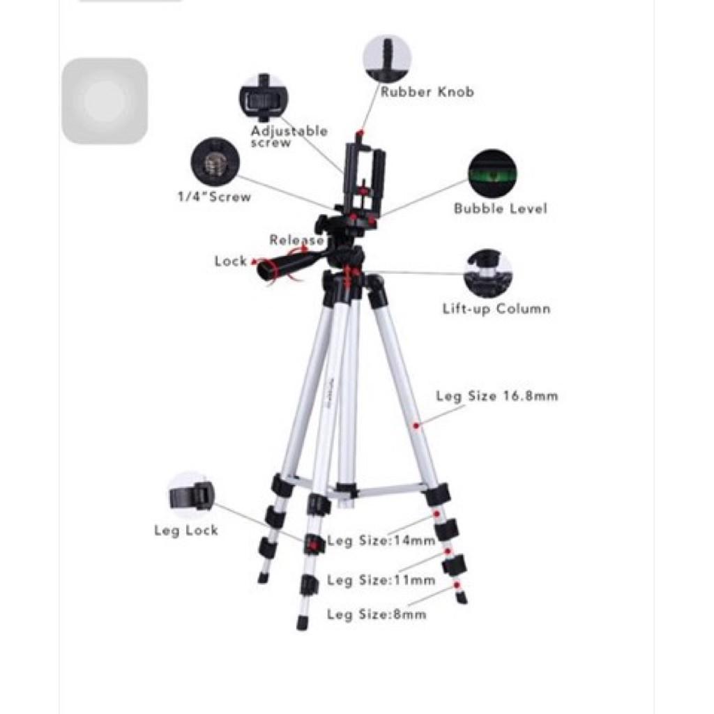 Chân máy chụp hình Tripod 3110 + Remote + Đầu kẹp điện thoại (Tặng Kèm Tai Nghe Jack 3.5) Fsuper