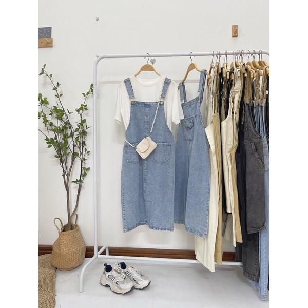 Váy yếm bò dáng suông trơn style basic Hàn Quốc