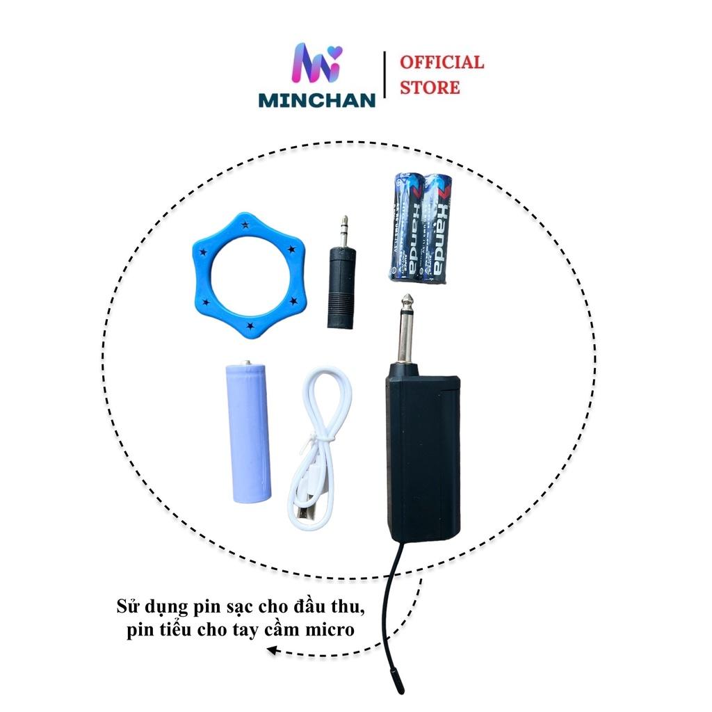 Micro Không Dây Sạc Pin UHF Ehoona E-15 Minchan Dành Cho Loa Kéo Loa Bluetooth Amply Hát Karaoke Zack Cắm 3.5 6.5mm