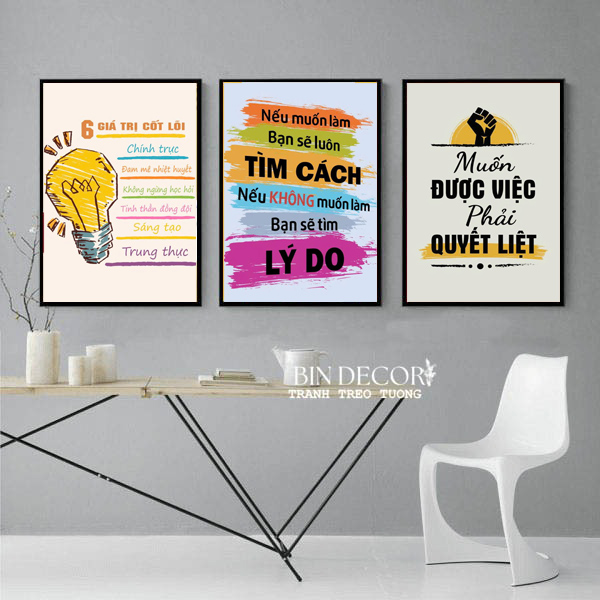 (HCM Tranh tráng gương đông lực trang trí decor phòng làm việc, công ty kèm đinh chuyên dụng dễ treo