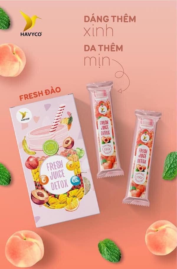 Detox Hỗ Trợ Giảm Cân Fresh Juice Detox Havyco 15 gói ( 3 hộp nhỏ) - Nước Trái Cây Hỗ Trợ Giảm Cân 5 Vị Dễ Uống -Hỗ Trợ Giảm Cân An Toàn  Tặng kèm Xà Bông GIó Sả Chanh Sinh Dược GIúp Thải Độc Da