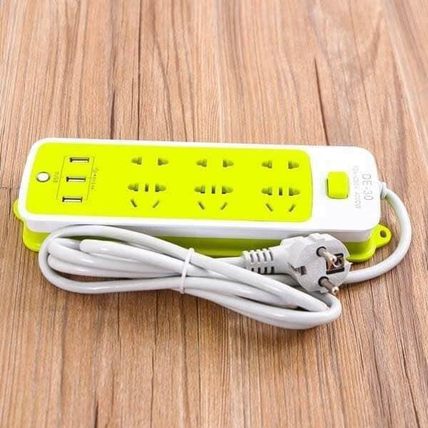 Ổ điện 6 phích cắm 3 cổng usb thông minh màu xanh lá - Đình Dương Shop