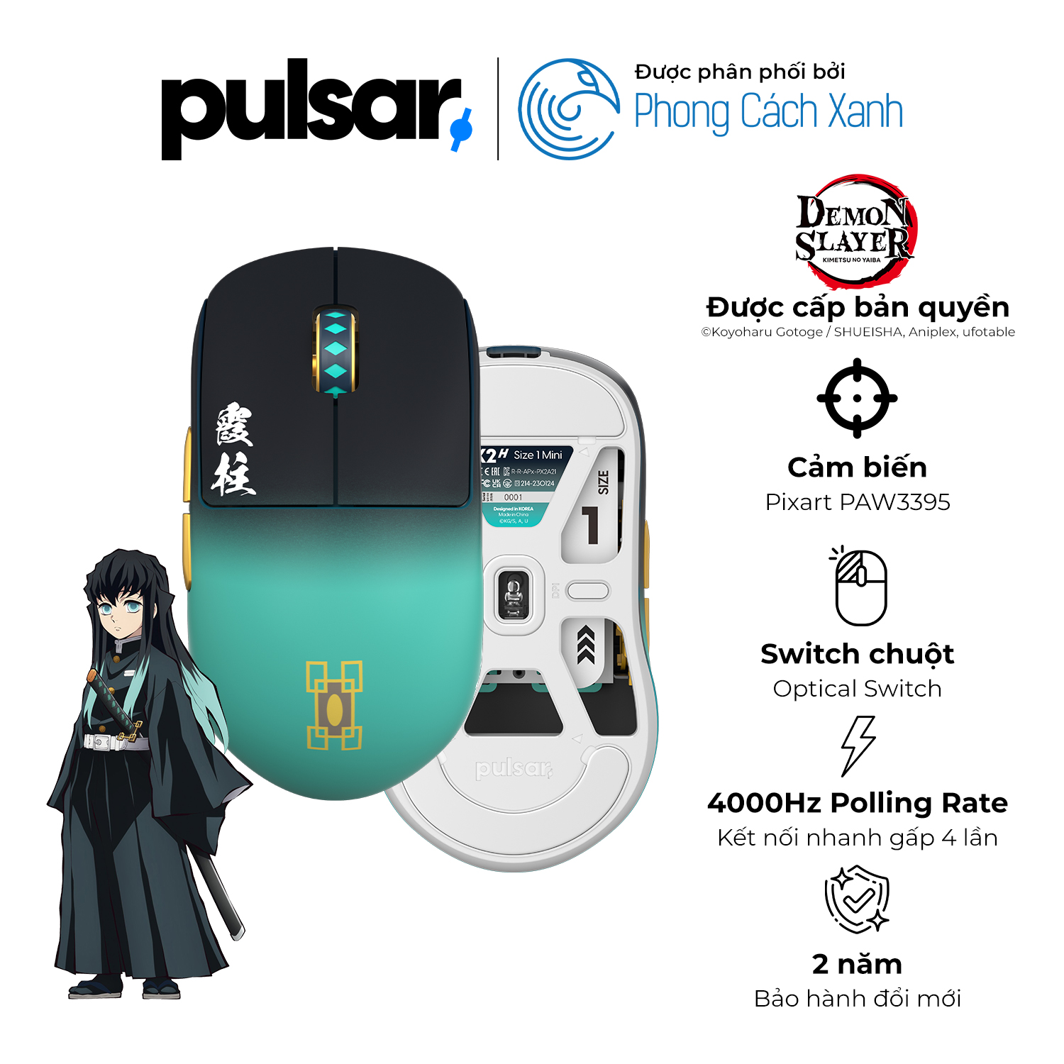 Chuột không dây siêu nhẹ Pulsar X2H Mini Muichiro Tokito - Pulsar x Demon Slayer Limited Edition - Hàng Chính Hãng
