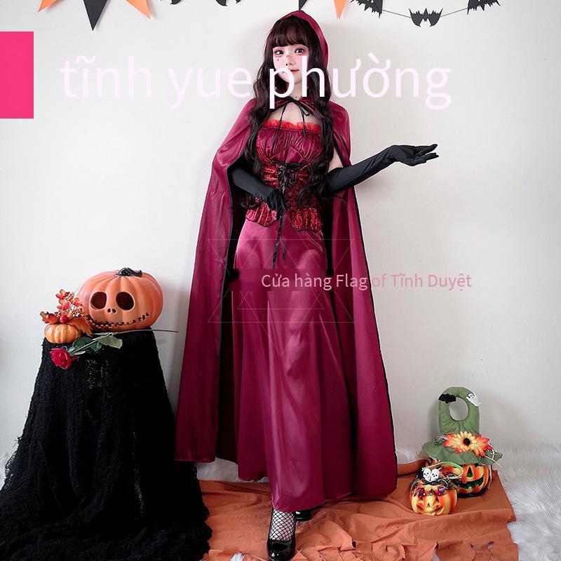 Phong Cách Mới Nhất Trang Phục Hóa Trang Halloween Cô Bé Quàng Khăn Đỏ Trang Phục Người Lớn Hệ Thống Cám Dỗ Nữ Cosplay Ma Cà Rồng Đầm Công Chúa Khăn Choàng