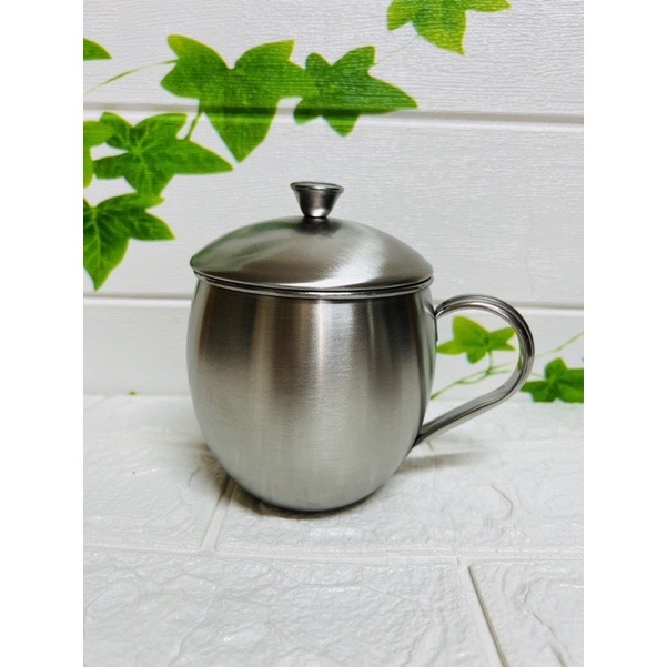 Cốc uống nước inox sus 304, 700ml có nắp và quai, tách uống caphe, uống trà
