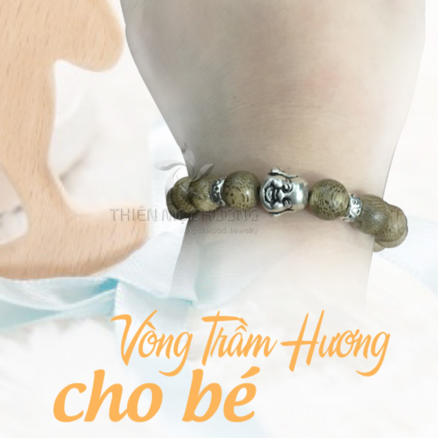 Vòng Tay Trầm Hương Cho Bé Phật Di lac - Ăn ngon, vui vẻ, hoạt bát - Trầm Tốc Lào - Thiên Mộc Hương