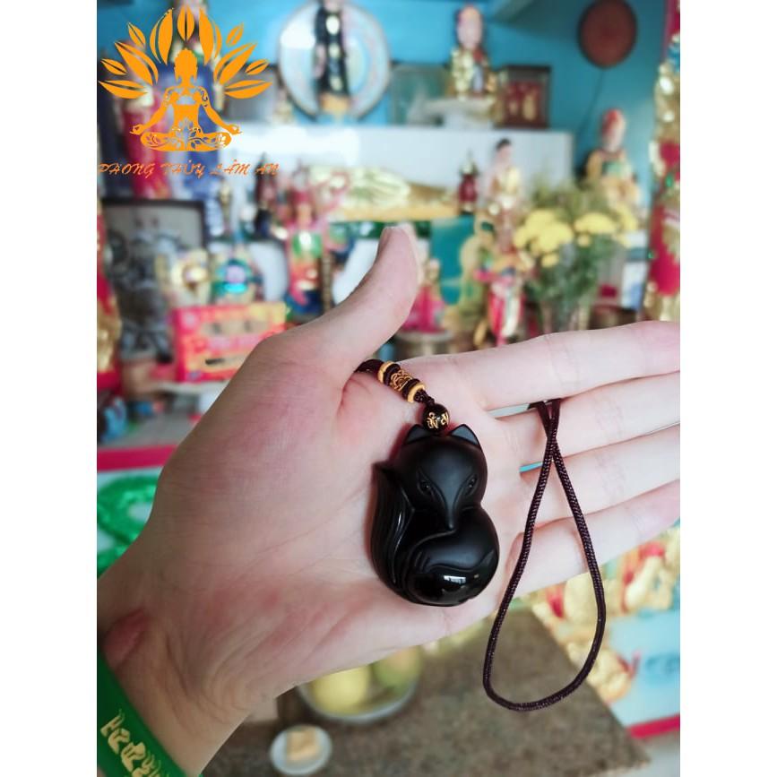 MẶT DÂY CHUYỀN HỒ LY ĐÁ THIÊN NHIÊN OBSIDIAN ĐEN TÌNH DUYÊN MAY MẮN TÀI LỘC TẶNG KÈM HỘP GẤM CAO CẤP.