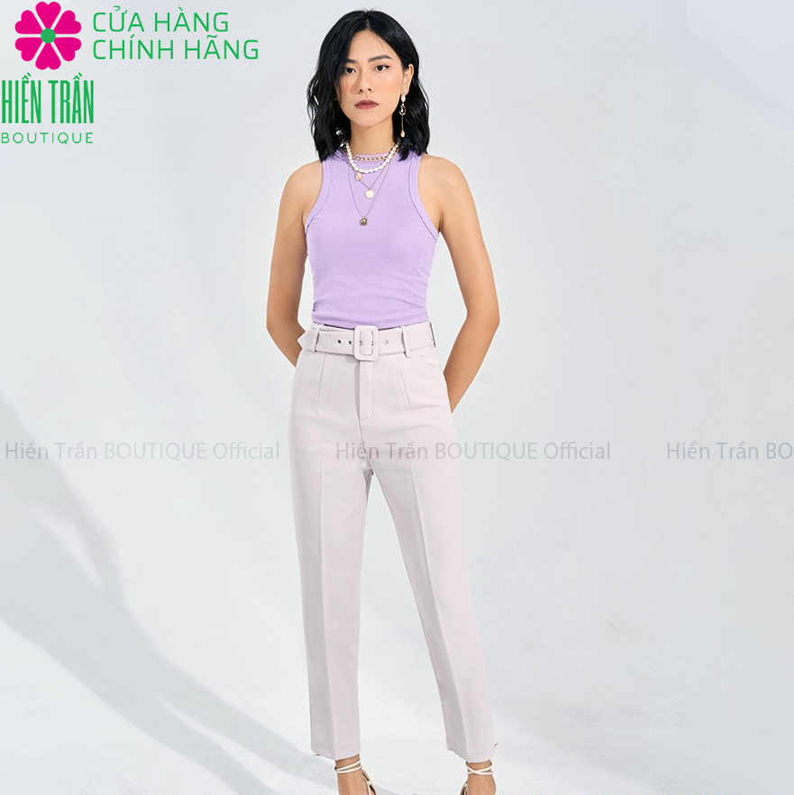 Quần baggy nữ Hiền Trần BOUTIQUE lưng cạp cao đai rời đồ công sở đi học form đẹp màu đen be