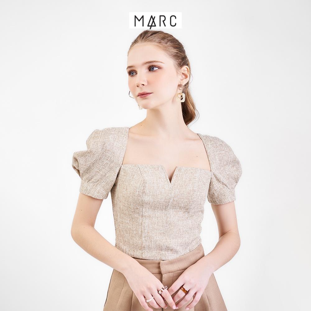 Áo kiểu croptop nữ MARC FASHION tay phồng cổ vuông xẻ V TRLH081222