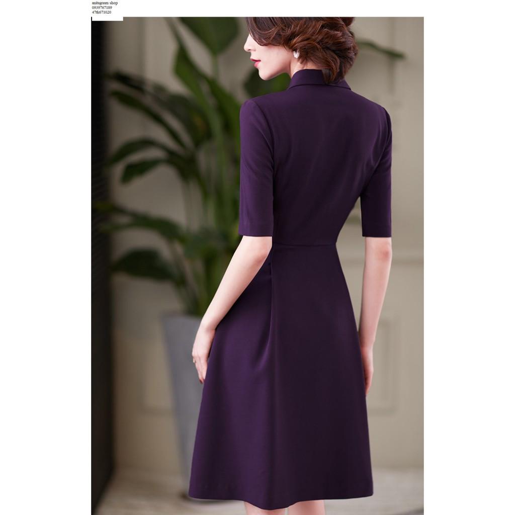tk671020-ĐẦM XÒE CỔ VEST ĐÍNH NÚT